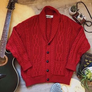 Aran Craft Red Irish Knit Fisherman Sweater
